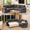 HOMYEDAMIC L Shaped Sectional Sleeper Sofa with Pull Out Bed, 5 Seat Modular Chenille Couch with Storage, Modern Convertible Sofa Bed, Sectional Couches for Living Room, Apartment, Gray - Image 5