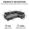 HOMYEDAMIC L Shaped Sectional Sleeper Sofa with Pull Out Bed, 7 Seat Modular Chenille Couch with Storage, Modern Convertible Sofa Bed, Sectional Couches for Living Room, Apartment, Gray - Image 2