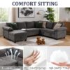 HOMYEDAMIC L Shaped Sectional Sleeper Sofa with Pull Out Bed, 7 Seat Modular Chenille Couch with Storage, Modern Convertible Sofa Bed, Sectional Couches for Living Room, Apartment, Gray - Image 3