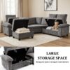 HOMYEDAMIC L Shaped Sectional Sleeper Sofa with Pull Out Bed, 7 Seat Modular Chenille Couch with Storage, Modern Convertible Sofa Bed, Sectional Couches for Living Room, Apartment, Gray - Image 4