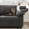 HOMYEDAMIC L Shaped Sectional Sleeper Sofa with Pull Out Bed, 7 Seat Modular Chenille Couch with Storage, Modern Convertible Sofa Bed, Sectional Couches for Living Room, Apartment, Gray - Image 6