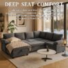 HOMYEDAMIC L Shaped Sectional Sleeper Sofa with Pull Out Bed, 7 Seat Modular Chenille Couch with Storage, Modern Convertible Sofa Bed, Sectional Couches for Living Room, Apartment, Gray - Image 7