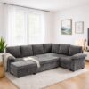 HOMYEDAMIC L Shaped Sectional Sleeper Sofa with Pull Out Bed, 7 Seat Modular Chenille Couch with Storage, Modern Convertible Sofa Bed, Sectional Couches for Living Room, Apartment, Gray - Image 8