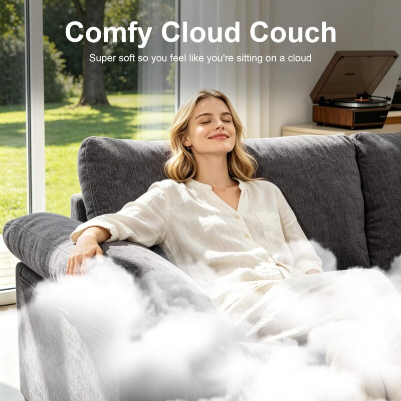 112'' L Shaped Sectional Couch for Living Room, Extra Deep Seat Modular Sectional Sofa with Washable Covers, 3-Seat Modern Cloud Couch for Apartment, Bedroom, Office, Gray - Image 4