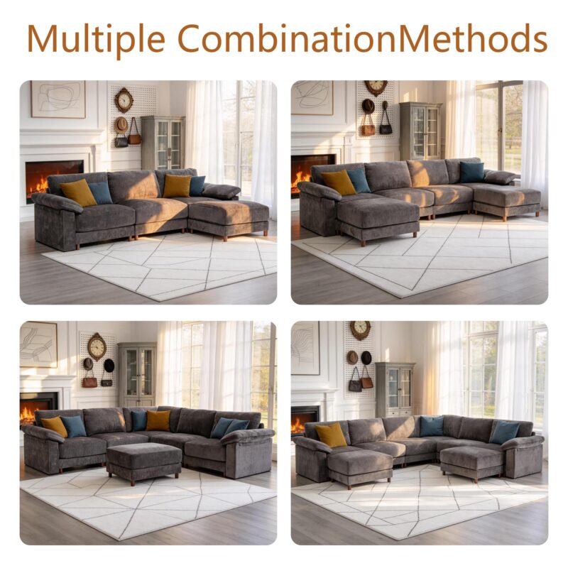 112'' L Shaped Sectional Couch for Living Room, Extra Deep Seat Modular Sectional Sofa with Washable Covers, 3-Seat Modern Cloud Couch for Apartment, Bedroom, Office, Gray - Image 6