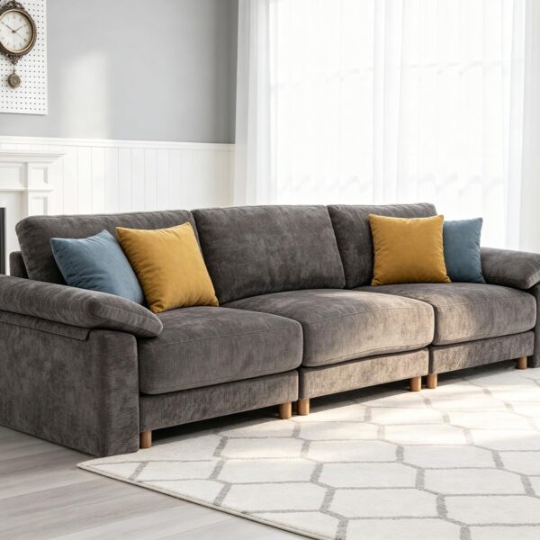 112'' L Shaped Sectional Couch for Living Room, Extra Deep Seat Modular Sectional Sofa with Washable Covers, 3-Seat Modern Cloud Couch for Apartment, Bedroom, Office, Gray