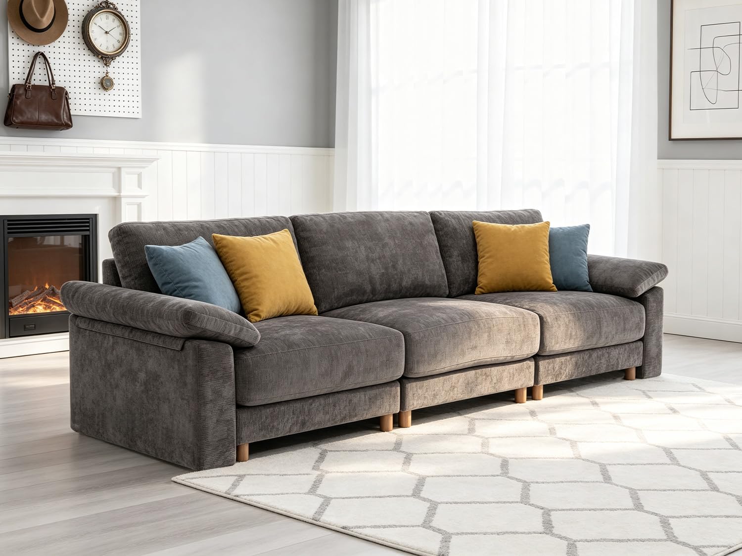 7005 灰3 112'' L Shaped Sectional Couch for Living Room, Extra Deep Seat Modular Sectional Sofa with Washable Covers, 3-Seat Modern Cloud Couch for Apartment, Bedroom, Office, Gray - Image 1