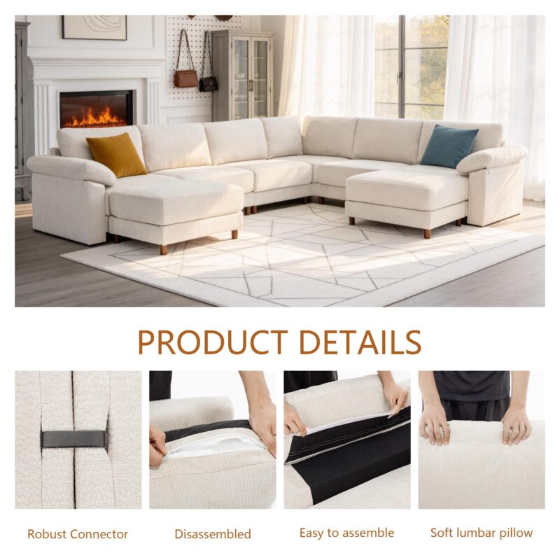 Oversized L Shaped Sectional Couch for Living Room, Extra Large Deep Seat Modular Sectional Sofa with Washable Covers, Modern Cloud Couch for Apartment, Bedroom, Beige - Image 4