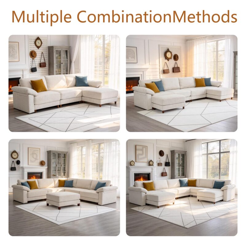 Oversized L Shaped Sectional Couch for Living Room, Extra Large Deep Seat Modular Sectional Sofa with Washable Covers, Modern Cloud Couch for Apartment, Bedroom, Beige - Image 6