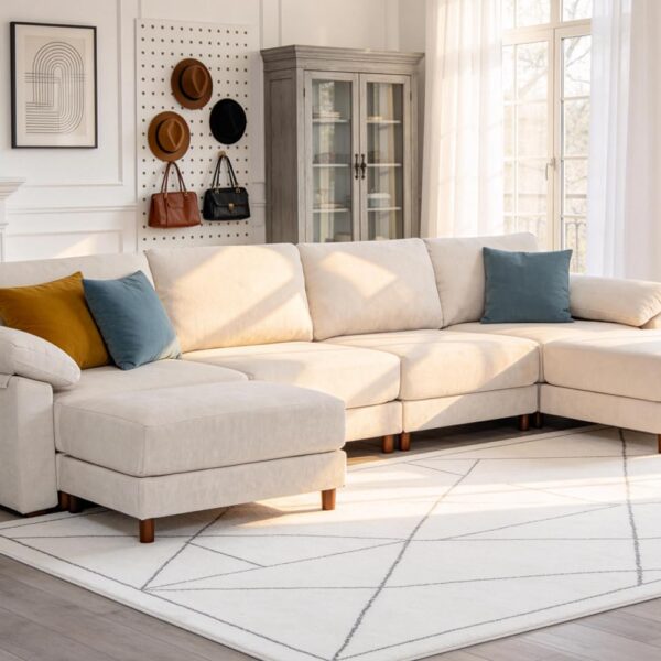 Oversized L Shaped Sectional Couch for Living Room, Extra Large Deep Seat Modular Sectional Sofa with Washable Covers, Modern Cloud Couch for Apartment, Bedroom, Beige
