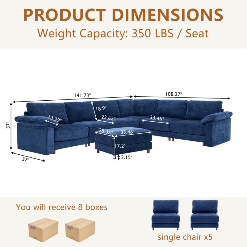 Oversized L Shaped Sectional Couch for Living Room, Extra Large Deep Seat Modular Sectional Sofa with Washable Covers, Modern Cloud Couch for Apartment, Bedroom, Blue - Image 2