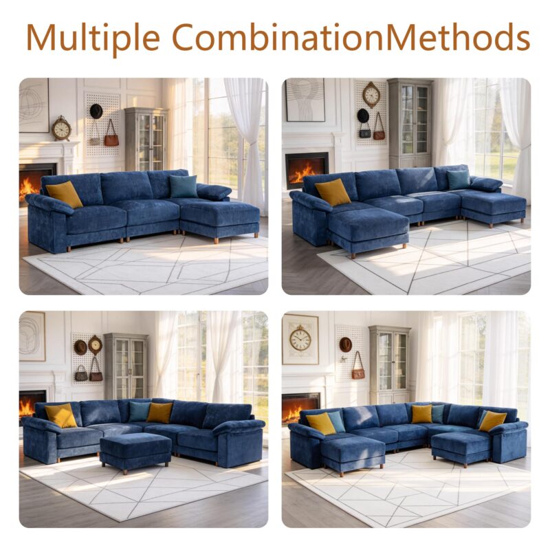 Oversized L Shaped Sectional Couch for Living Room, Extra Large Deep Seat Modular Sectional Sofa with Washable Covers, Modern Cloud Couch for Apartment, Bedroom, Blue - Image 6