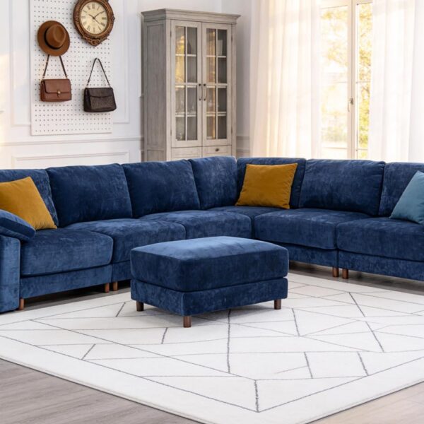 Oversized L Shaped Sectional Couch for Living Room, Extra Large Deep Seat Modular Sectional Sofa with Washable Covers, Modern Cloud Couch for Apartment, Bedroom, Blue