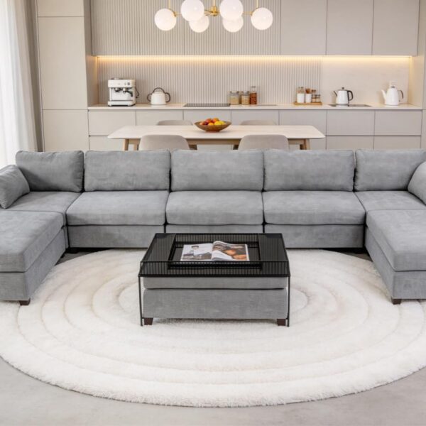 Oversized Modular Sectional Sofa, Extra Large Deep Seat Couch with Covers Removable, Modern Luxury Chenille Cloud Couch, Sectional Couches for Living Room, Apartment (Light Gray, 5 Seater+3 Ottoman)