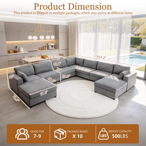 Oversized Modular Sectional Sofa, Extra Large Deep Seat Couch with Covers Removable, Modern Luxury Chenille Cloud Couch, Sectional Couches for Living Room, Apartment (Light Gray, 7 Seater+2 Ottoman)