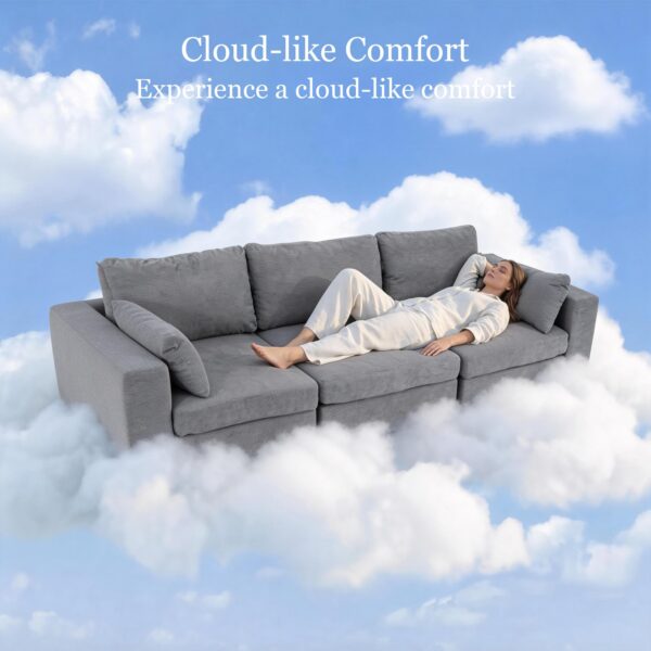 Oversized Modular Sectional Sofa, Extra Large Deep Seat Couch with Covers Removable, Modern Luxury Chenille Cloud Couch, Sectional Couches for Living Room, Apartment (Light Gray, 7 Seater+2 Ottoman)