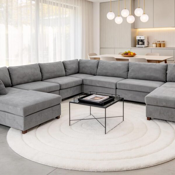 Oversized Modular Sectional Sofa, Extra Large Deep Seat Couch with Covers Removable, Modern Luxury Chenille Cloud Couch, Sectional Couches for Living Room, Apartment (Light Gray, 7 Seater+2 Ottoman)
