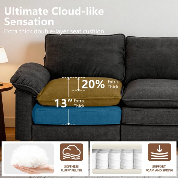YI DANICA Modular Cloud Couch Sectional, Comfy Deep Seat Sectional Sofa with Moveable Ottoman, Over-Sized Modular Cloud Sofa, Cloud Couches for Living Room (Black, 2 Seater & 1 Ottoman)