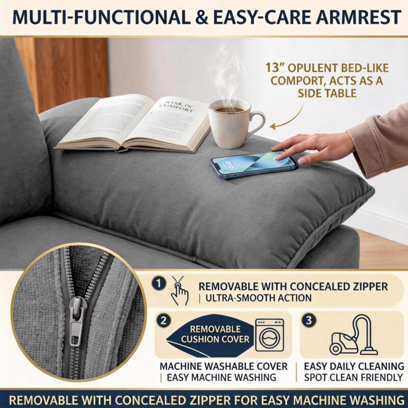 YI DANICA Modular Cloud Couch Sectional, Comfy Deep Seat Sectional Sofa with Moveable Ottoman, Over-Sized Modular Cloud Sofa, Cloud Couches for Living Room (Gray, 3 Seater & 1 Ottoman) - Image 4