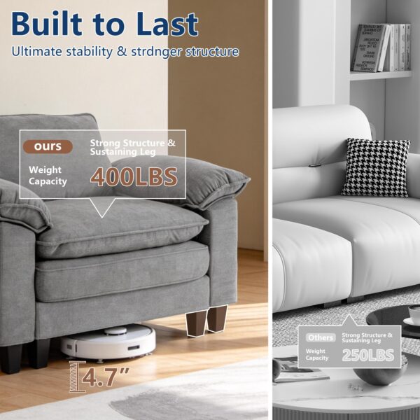 YI DANICA Modular Cloud Couch Sectional, Comfy Deep Seat Sectional Sofa with Moveable Ottoman, Over-Sized Modular Cloud Sofa, Cloud Couches for Living Room (Gray, 3 Seater & 1 Ottoman)