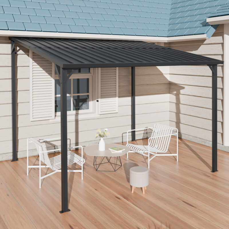 Outdoor Pergola 8' x 10' Metal Inclined Roof Pergolas Waterproof Wall-mounted iron sheet shed Gazebo for Patio,Garden,Yard - Image 2