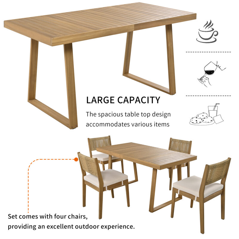 U_Style Multi-person Outdoor Acacia Wood Dining Table and Chair Set, Thick Cushions, Suitable for Balcony, Vourtyard, and Garden - Image 4