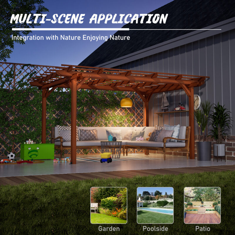 12 x 10 FT Outdoor Wood Pergola, Wooden Grape Pergola for Climbing Plant Support for Garden, Patio, Backyard, Deck, Brown - Image 11