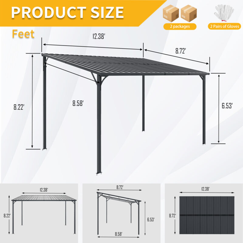 Outdoor Pergola, 12' x 8' Outdoor Pergola for Patio, Large 8x12 Galvanized Steel Lean to Wall-Mounted Pergolas for outdoor barbecues and family gatherings - Image 6