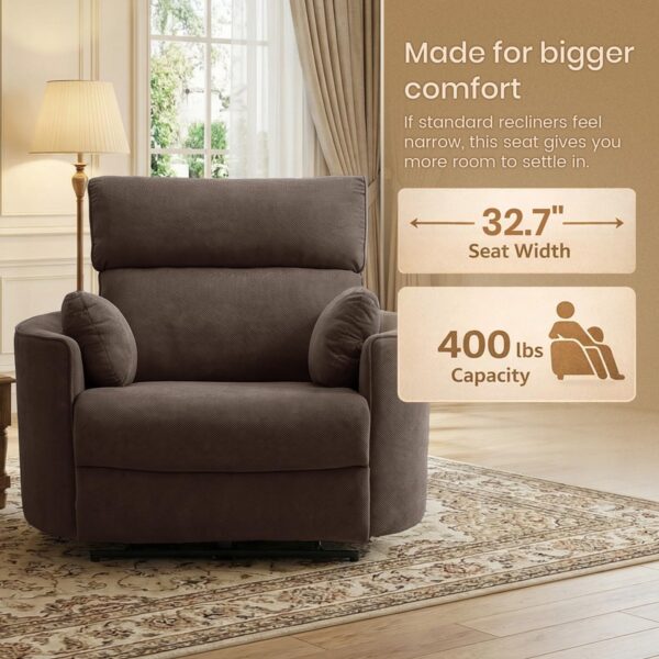 Oversized Power Recliner Chair with USB, Extra Wide 32.7" Seat for Big & Tall Adults, 400-550 lbs Capacity Lounge Chair for Living Room