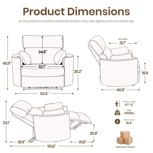 Oversized Power Recliner Chair with USB, Extra Wide 32.7" Seat for Big & Tall Adults, 400-550 lbs Capacity Lounge Chair for Living Room