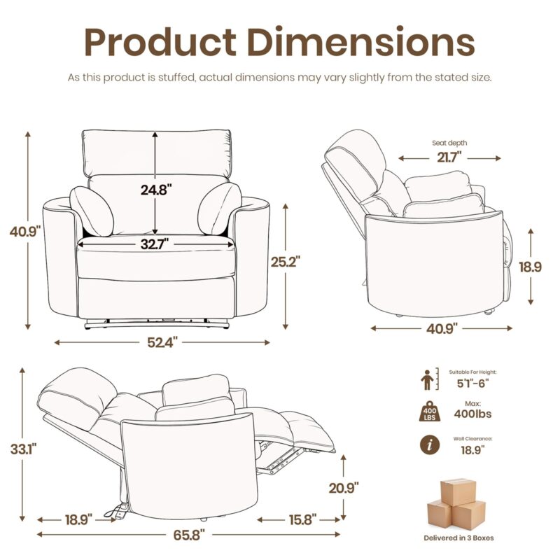Oversized Power Recliner Chair with USB, Extra Wide 32.7" Seat for Big & Tall Adults, 400-550 lbs Capacity Lounge Chair for Living Room - Image 5
