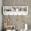 White Entryway Wall Mounted Coat Rack with 4 Dual Hooks Living Room Wooden Storage Shelf - Image 5