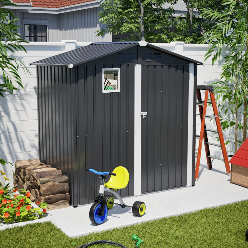 Metal Outdoor Storage Shed 6FT x 4FT, Steel Utility Tool Shed Storage House , Metal Sheds Outdoor Storage for Backyard Garden Patio Lawn (6' x 4'),Gray - Image 10