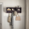 White Entryway Wall Mounted Coat Rack with 4 Dual Hooks Living Room Wooden Storage Shelf - Image 14