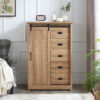 5 Drawers Dresser w/Sliding Barn Door, Farmhouse Modern Tall Dresser 5 Chest of Drawers, Storage Organizer Dresser for Bedroom, Hallway, Living Room, Kids Room WHITE - Image 7