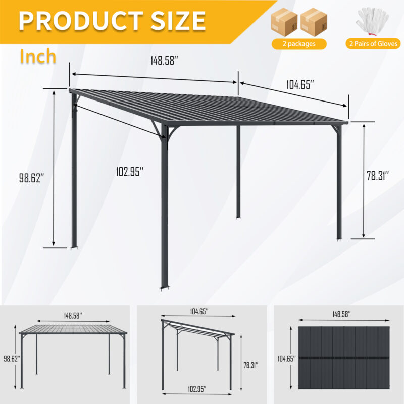 Outdoor Pergola, 12' x 8' Outdoor Pergola for Patio, Large 8x12 Galvanized Steel Lean to Wall-Mounted Pergolas for outdoor barbecues and family gatherings - Image 7
