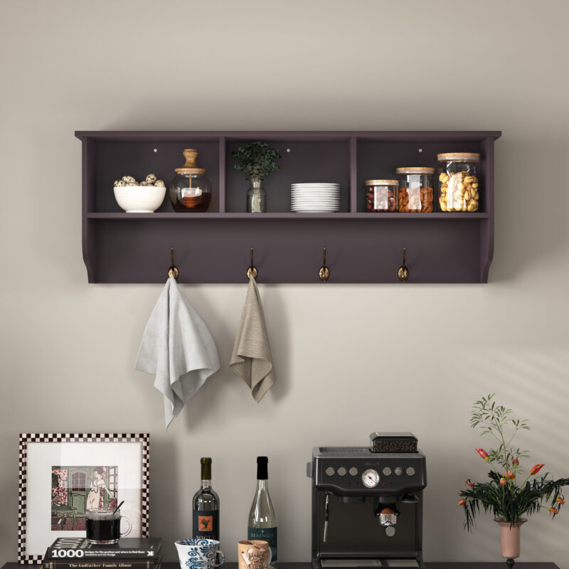 White Entryway Wall Mounted Coat Rack with 4 Dual Hooks Living Room Wooden Storage Shelf - Image 18