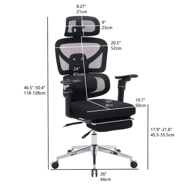 Ergonomic Home Office Desk Chair with Massage Lumbar Support,4D Headrest & 5D Armrests, Adjustable Back High and Seat Depth(Black) - Image 8
