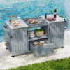 K&K 66.5" Outdoor Kitchen Island for Big Green Egg Grills, Solid Wood Outdoor Grill Cart for Tabletop Grill with Stainless Steel Top, Drawer, Compatible with Large Big Green Egg, Kamado Joe- Grey Blue - Image 3