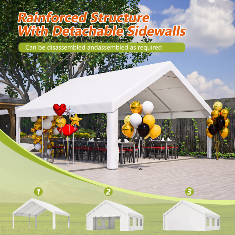20x20 FT Party Tent with 2 Storage Bags & Removable Sidewalls, Outdoor Canopy Gazebo for Carport Camping Garden Wedding BBQ Commercial - Image 10