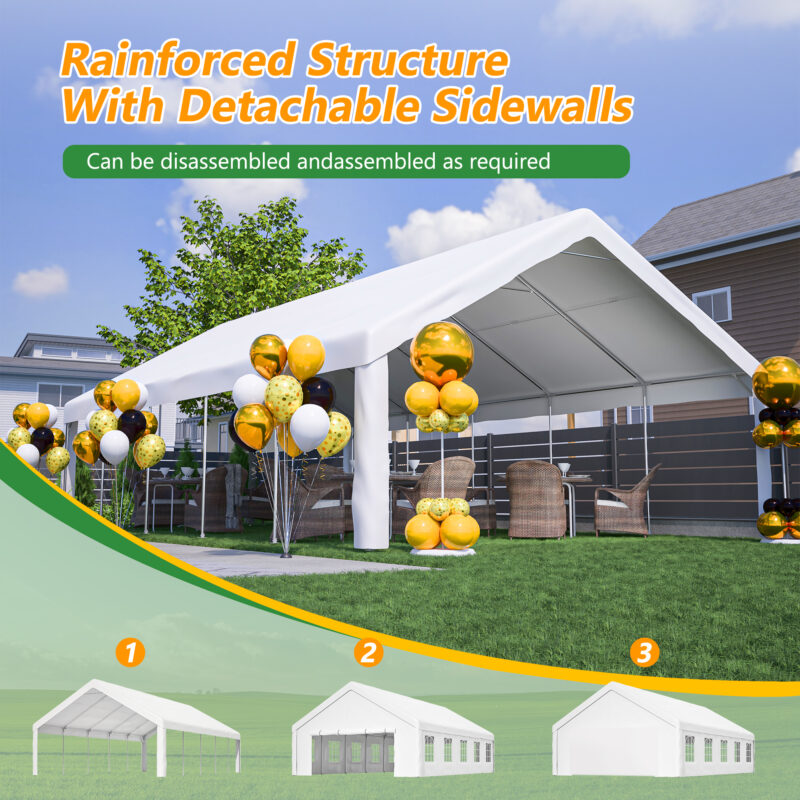 20x32 FT Party Tent with 3 Storage Bags & Removable Sidewalls, Outdoor Canopy Gazebo for Carport Camping Garden Wedding BBQ Commercial - Image 7