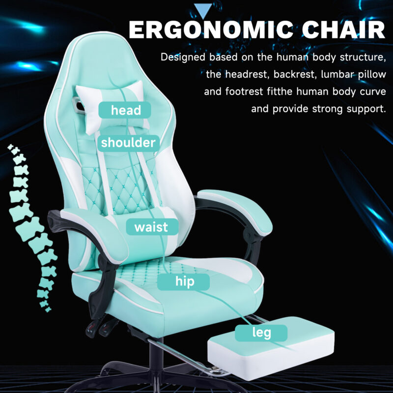 Ergonomic Video Gamer Chairs,Computer Gaming Chairs with Massage Lumbar Support and footrest,Racing Style Computer Chair Adjustable Headrest for Adults,Pink White - Image 12