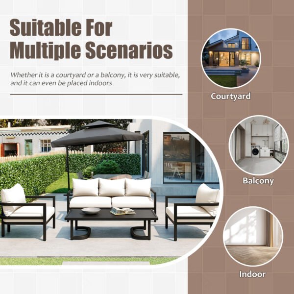 U_Style Multi-Person Outdoor Steel Sofa Set with Coffee Table, Waterproof & Anti-Rust Patio Seating, UV-Resistant Cushions for Garden, Lawn & Backyard