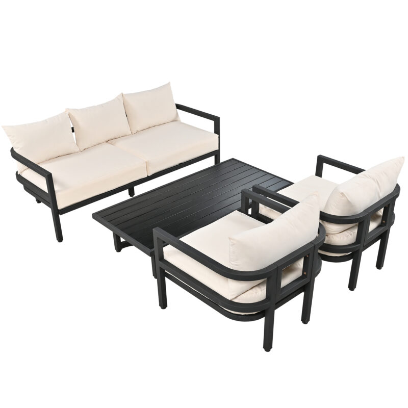 U_Style Multi-Person Outdoor Steel Sofa Set with Coffee Table, Waterproof & Anti-Rust Patio Seating, UV-Resistant Cushions for Garden, Lawn & Backyard - Image 6