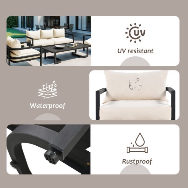 U_Style Multi-Person Outdoor Steel Sofa Set with Coffee Table, Waterproof & Anti-Rust Patio Seating, UV-Resistant Cushions for Garden, Lawn & Backyard