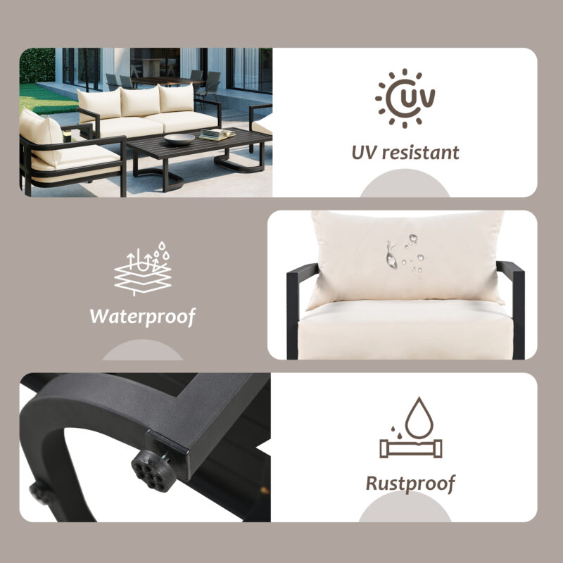 U_Style Multi-Person Outdoor Steel Sofa Set with Coffee Table, Waterproof & Anti-Rust Patio Seating, UV-Resistant Cushions for Garden, Lawn & Backyard - Image 3