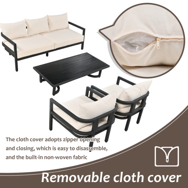 U_Style Multi-Person Outdoor Steel Sofa Set with Coffee Table, Waterproof & Anti-Rust Patio Seating, UV-Resistant Cushions for Garden, Lawn & Backyard