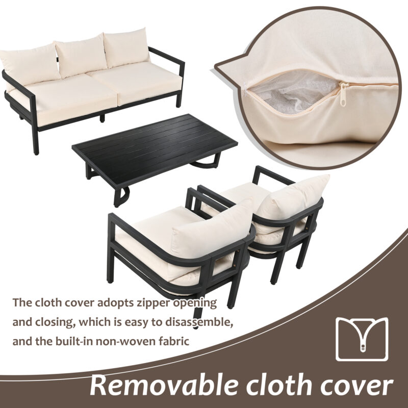 U_Style Multi-Person Outdoor Steel Sofa Set with Coffee Table, Waterproof & Anti-Rust Patio Seating, UV-Resistant Cushions for Garden, Lawn & Backyard - Image 5