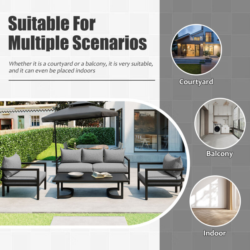 U_Style Multi-Person Outdoor Steel Sofa Set with Coffee Table, Waterproof & Anti-Rust Patio Seating, UV-Resistant Cushions for Garden, Lawn & Backyard - Image 12