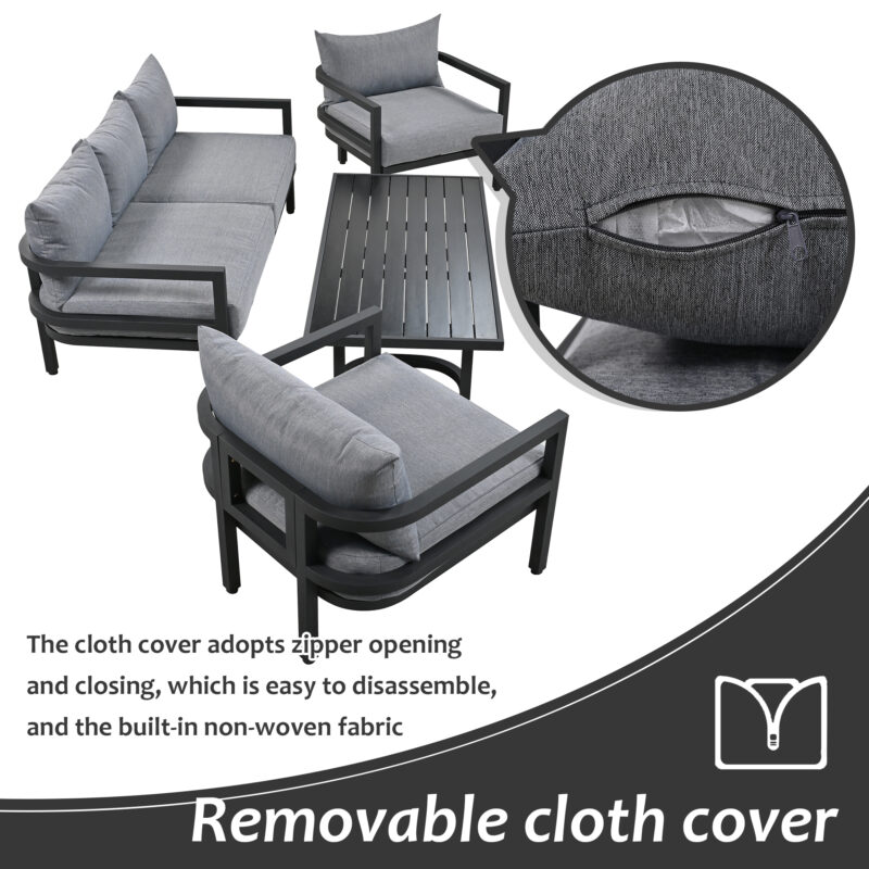 U_Style Multi-Person Outdoor Steel Sofa Set with Coffee Table, Waterproof & Anti-Rust Patio Seating, UV-Resistant Cushions for Garden, Lawn & Backyard - Image 10